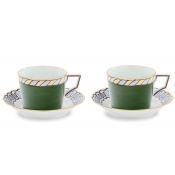 Ginori Il Viaggio Di Nettuno Coffee Cup + Saucer - Green + Light Blue  / Set 2